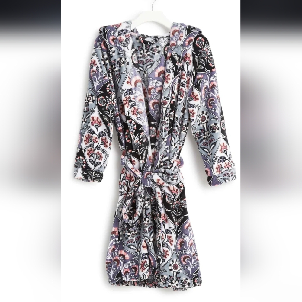 Vera Bradley Plush Fleece Hooded Robe Ornate Blooms NWT Sz Small- Meduim
